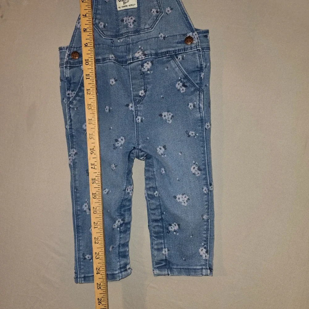 OshKosh B'gosh Overalls 12M Baby Girl Blue Floral Ruffle Strap Denim Bib